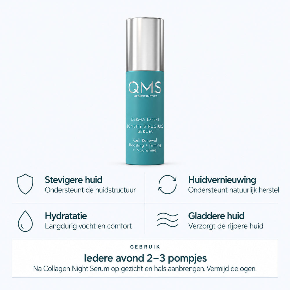 Ontdek de voordelen van QMS Density Structure Serum: langdurige hydratatie, ondersteuning van huidherstel en een zichtbaar stevigere huid.