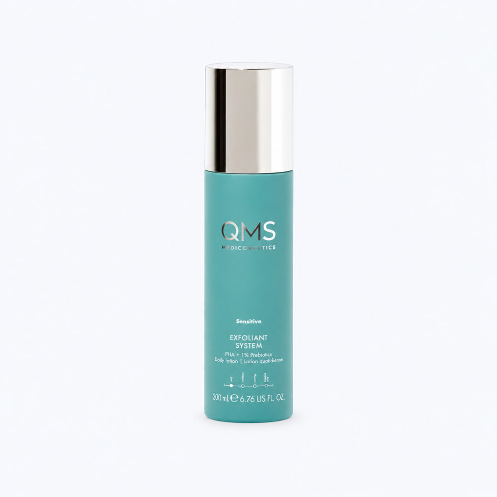 QMS Exfoliant System Gentle Exfoliating Daily Lotion Sensitive voor extra milde exfoliatie van de gevoelige huid.